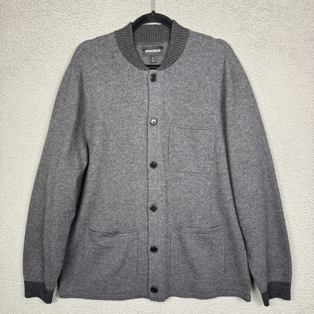 Bonobos Coat Mens L Gray Slim Fit Bomber Jacket‎ Merino Wool Preppy Classic Warm